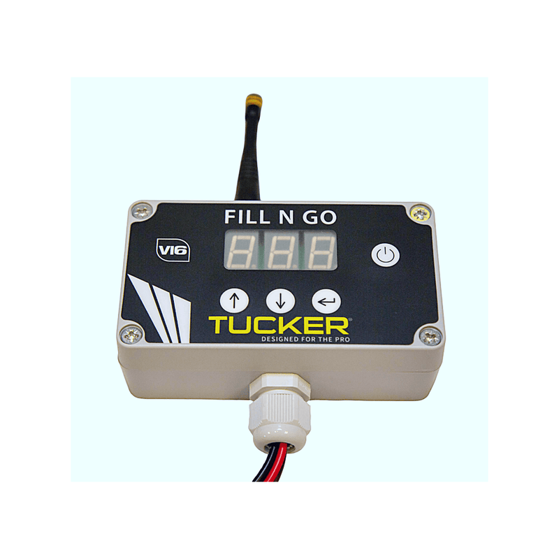 Tucker Fill N Go digital flow controller face with display and arrow buttons