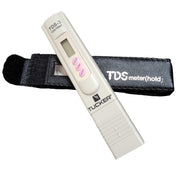 Tucker TDS-3 handheld TDS and temperature meter with black carry pouch
