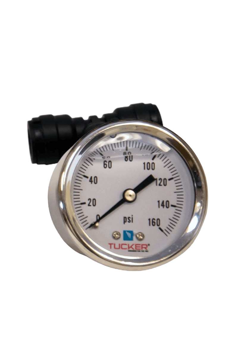 Tucker inline pressure gauge 0 to 160 psi with push fit tee