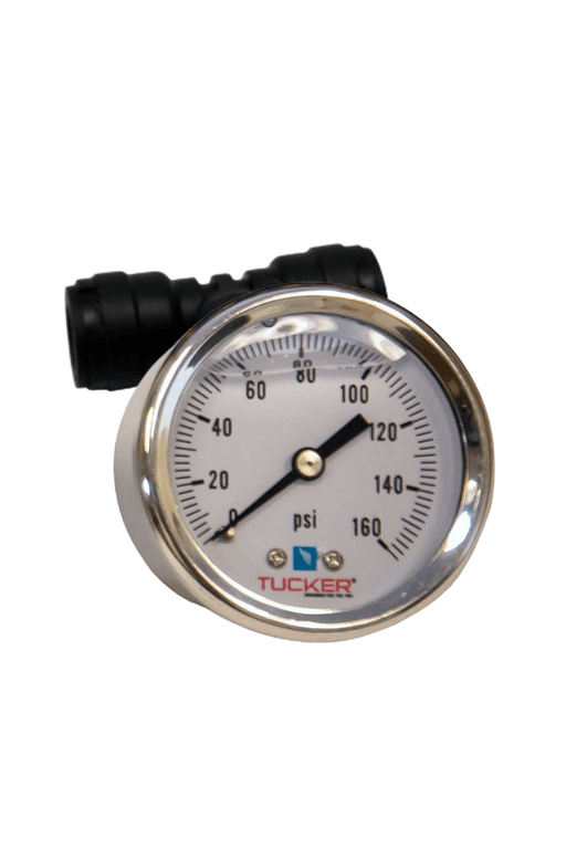 Tucker inline pressure gauge 0 to 160 psi with push fit tee