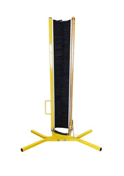 Tucker screen cleaner stand with black brush channel on yellow four-leg base