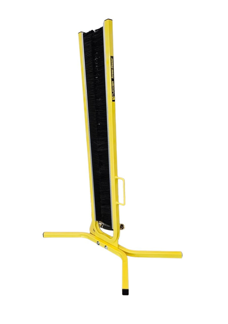 Tucker screen cleaner at an angle showing the brush channel, handle and yellow base