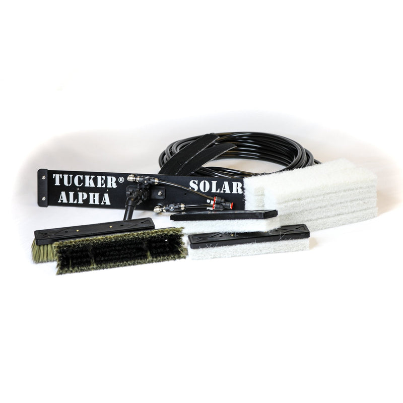 Tucker Alpha Solar brush with white scrub pads, spare brush heads and feed hose