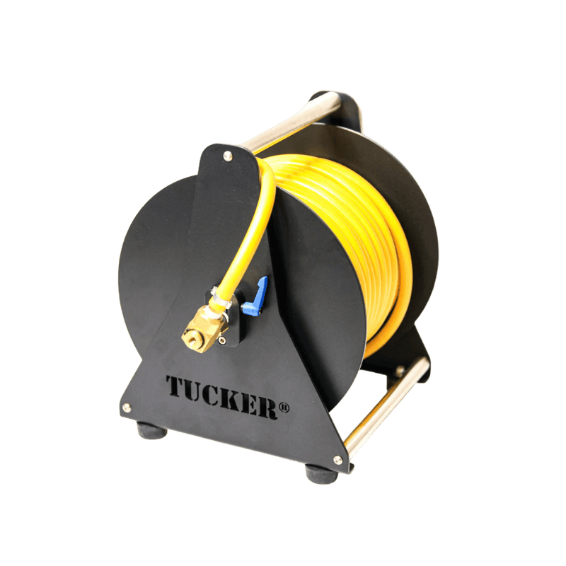 Tucker hose reel with yellow pure water hose and brass ball valve