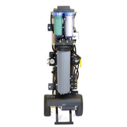 Tucker Max Output 5-stage RO/DI cart front view with twin clear pre-filters and gray housing