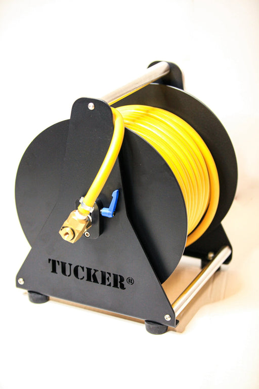 Tucker hose reel with yellow pure water hose and brass ball valve