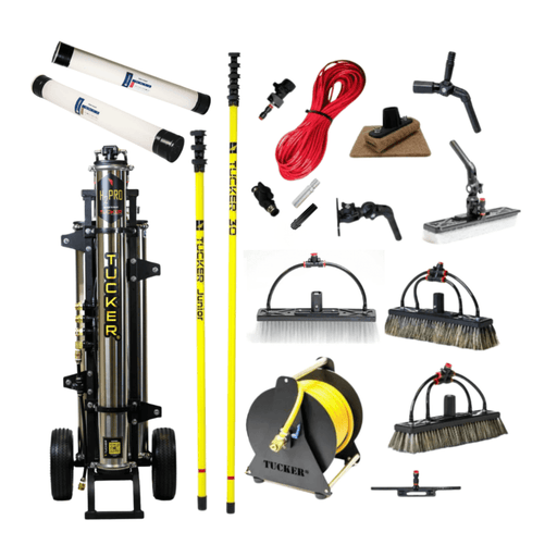 Tucker Ultimate H2Pro residential kit with H2Pro cart, Tucker 30 and Junior poles, brushes and hose reel