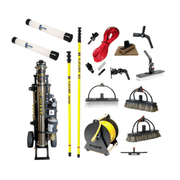 Tucker Ultimate H2Pro residential kit contents with H2Pro cart, two poles, brushes and hose reel