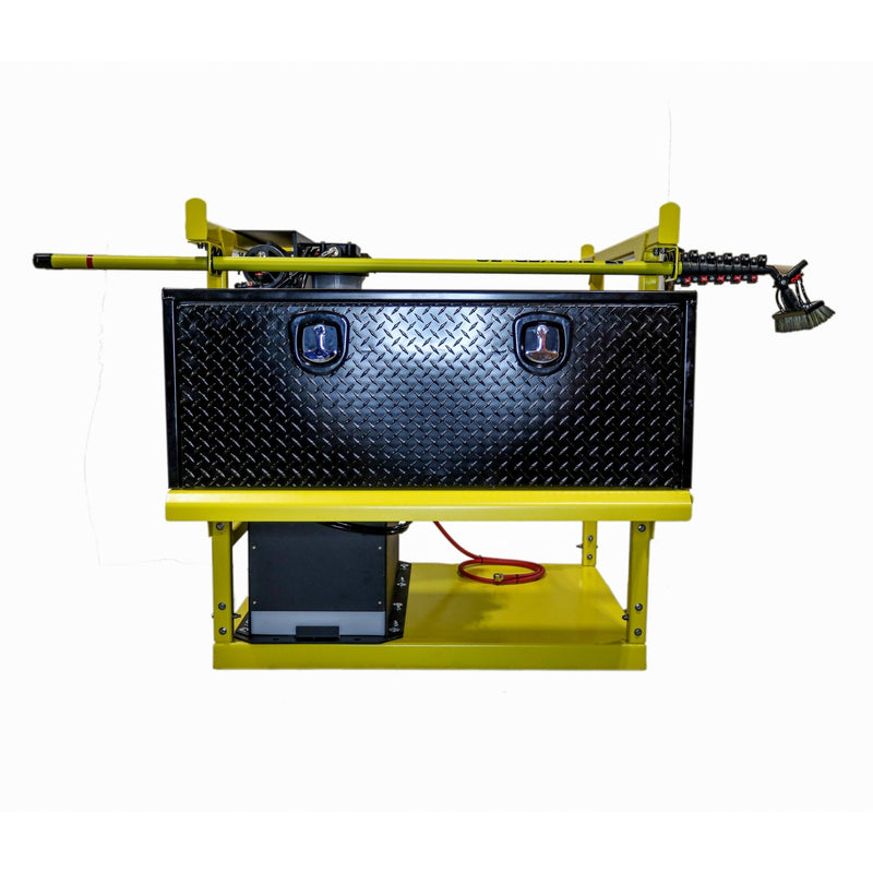 Tucker Ultimate Residential Skid side view with diamond plate tool box and pole rack