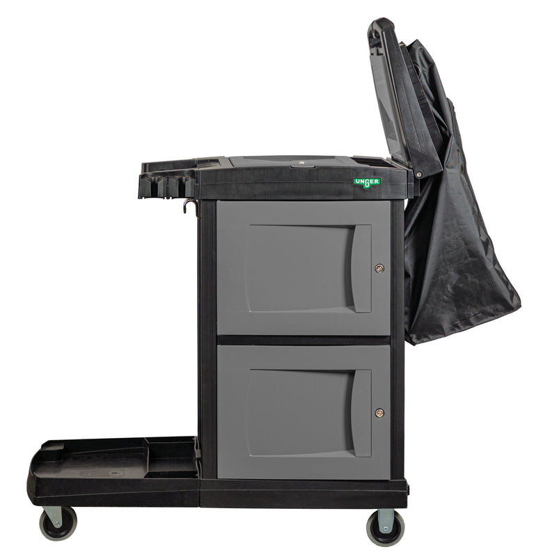 Unger CleanRx Elite Janitorial Cleaning Cart, cart with lid open