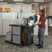 Unger CleanRx Elite Janitorial Cleaning Cart, stocking the cart in an office