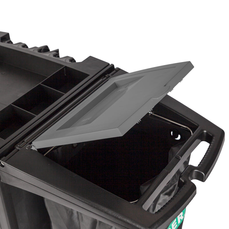 Unger CleanRx ProPlus Janitorial Cleaning Cart, top lid open