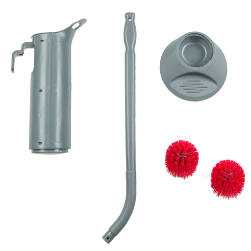 Unger Ergo Toilet Bowl Brush Complete, holder, brush handle, base and brush heads laid out