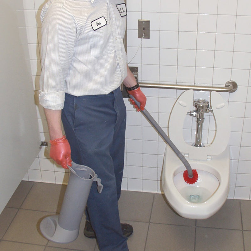 Unger Ergo Toilet Bowl Brush Complete, janitor using the brush beside the holder