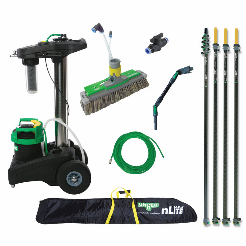 Unger HydroPower Nano Complete Pro 55' Kit, complete kit with Nano system, poles, brush, hose and bag