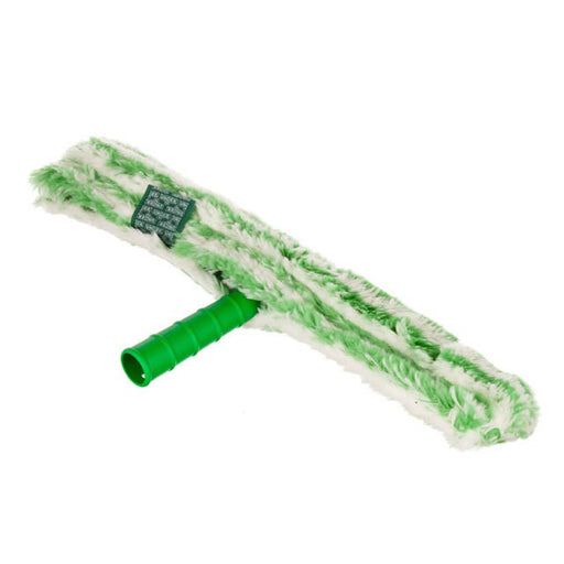 Unger Monsoon Plus StripWasher Complete 18"/45cm, striped microfiber strip washer on a green T-bar