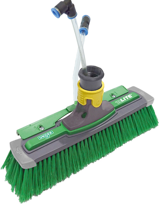 Unger nLITE Power Brush Complete, flagged 11"/28cm, nLITE power brush with hose, angle view