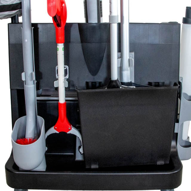 Unger OmniClean Restroom Cart, bucket and tool holder close-up