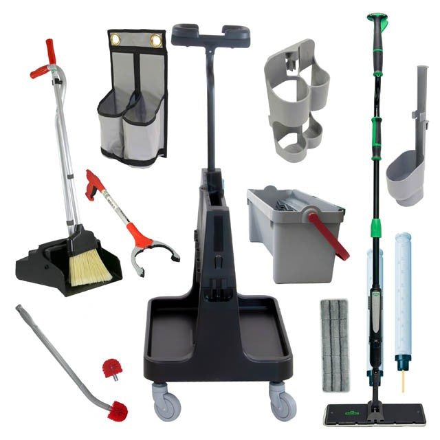 Unger OmniClean Restroom Cart, cart and included tools