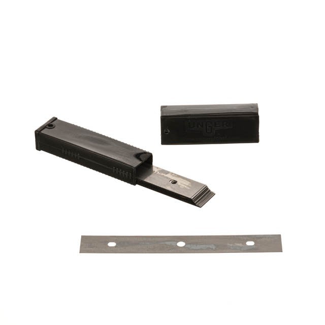 Unger Premium Glass Scraper Blades 6"/15cm, blade dispenser with blades