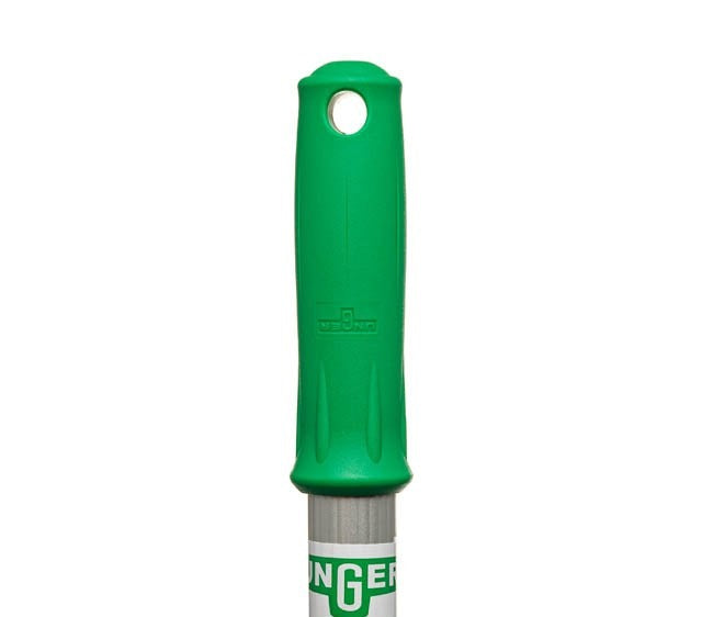 Unger Pro Aluminum Acme handle, green hang-up grip close-up