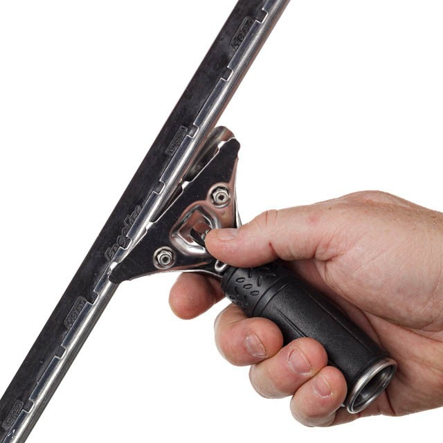 Unger Pro Stainless Steel Squeegees, squeegee in hand