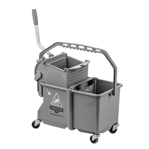 Unger Dual Compartment Mop Buckets 16Qt./15L, grey dual compartment mop bucket with wringer
