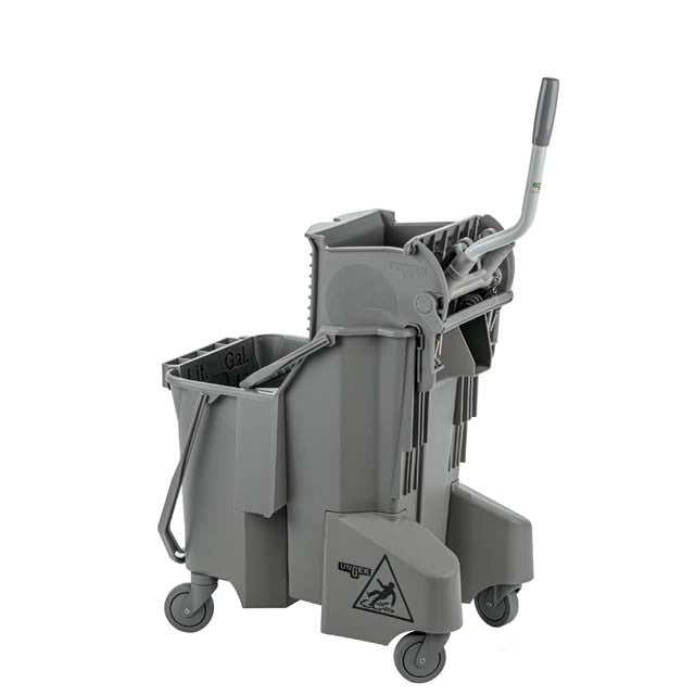 Unger Dual Compartment Mop Buckets 32Qt./30L, gray bucket, angle view
