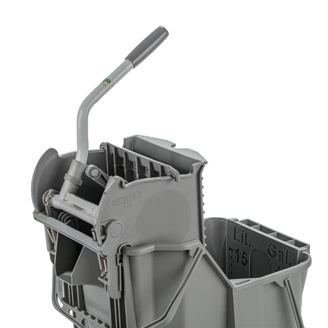Unger Dual Compartment Mop Buckets 32Qt./30L, down-press wringer close-up