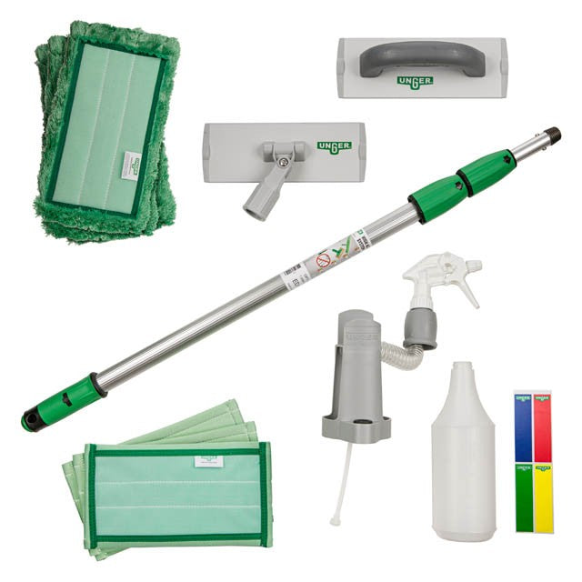 Unger SpeedClean Window Kit, window kit with handheld pad holder: pole, pad holder, pads, sprayer and bottle
