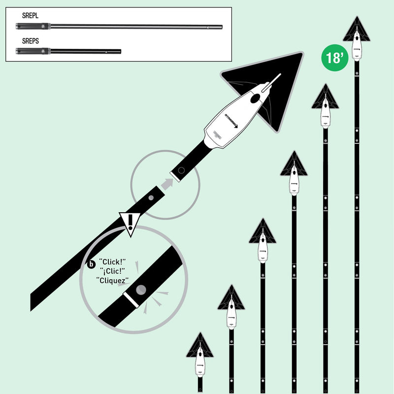 Unger Stingray Extension Poles, pole length and reach diagram