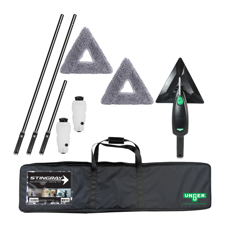 Unger Stingray Refillable Microfiber Cleaning Kit Deluxe 11', deluxe kit with carry bag