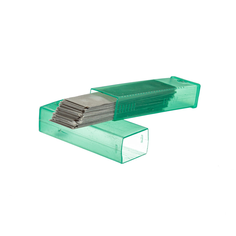 Unger Trim/Glass Scraper Replacement Blades 4"/10cm, blades fanned out of the case
