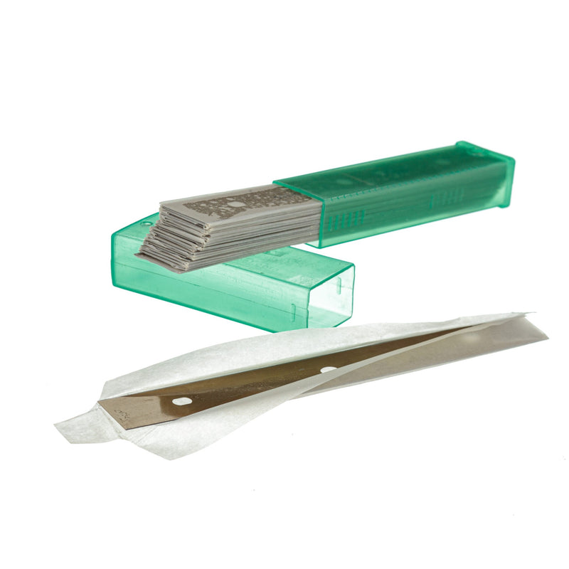 Unger Trim/Glass Scraper Replacement Blades 6"/15cm, blades fanned out of the case