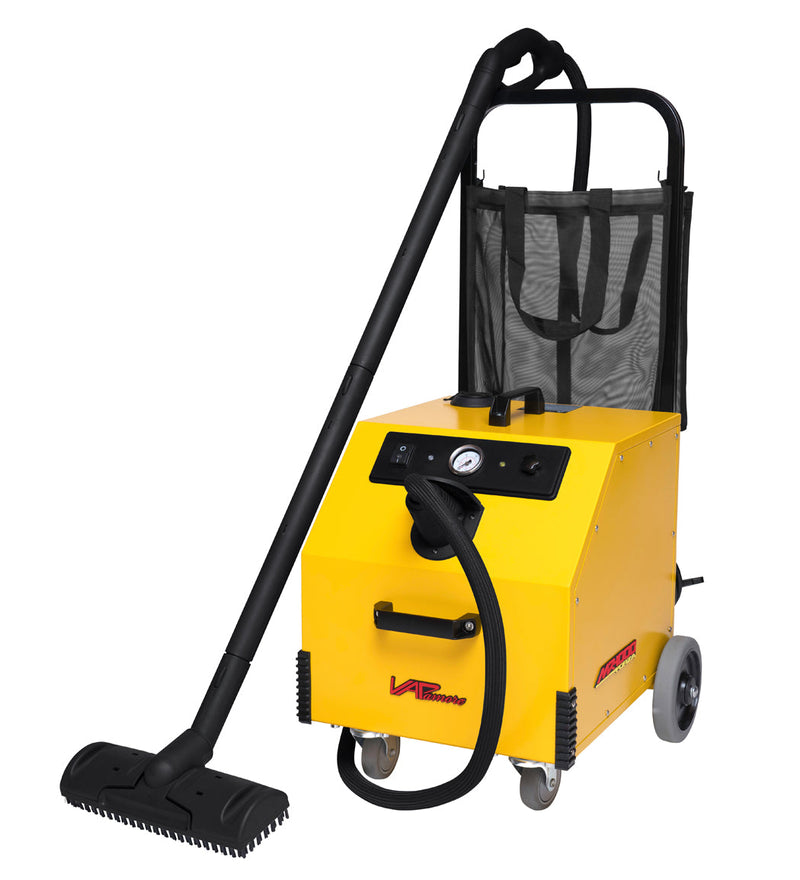 Vapamore MR-1000 Forza with U handle, mesh parts basket, black steam hose, wand and floor brush