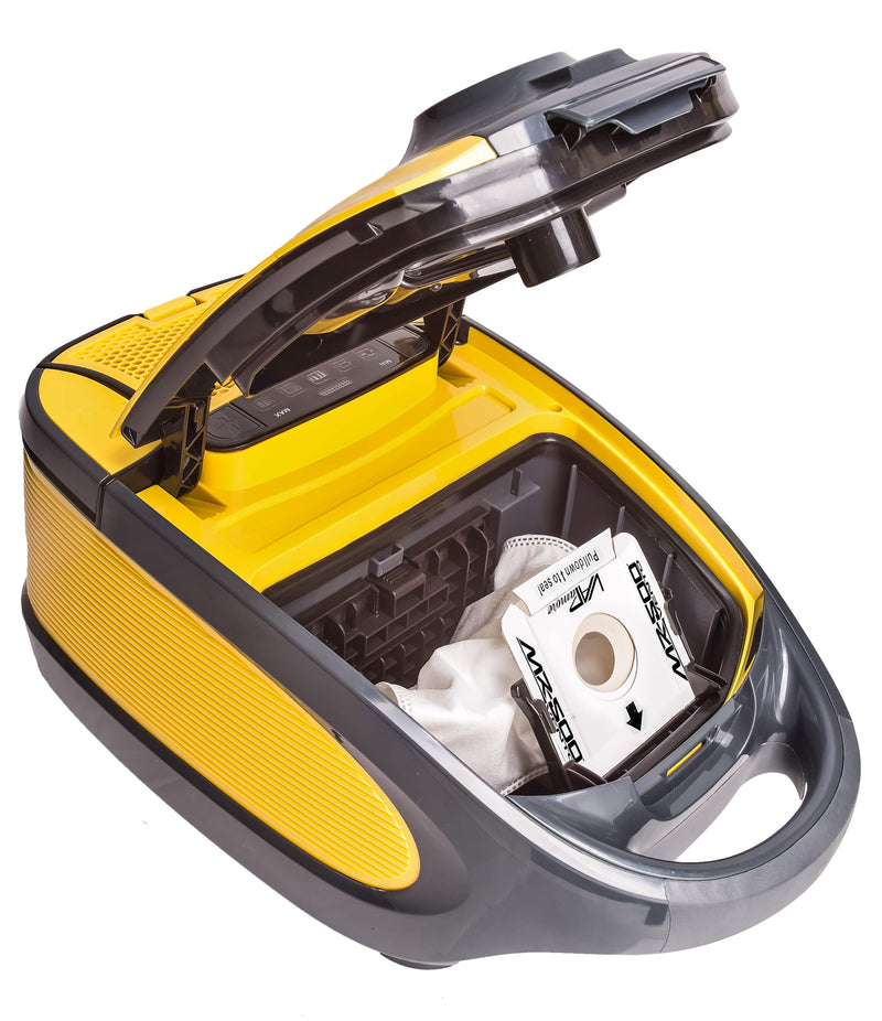 Vapamore MR-500 Vento with the lid open showing the dust bag seated in its compartment