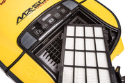 Vapamore MR-500 Vento HEPA filter lifted out of its compartment beside the power selector