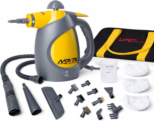 Vapamore MR-75 Amico handheld steamer with extension hose, brush set, cloth covers and carry bag
