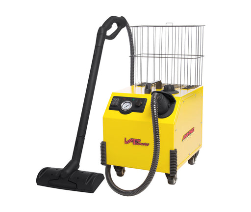Vapamore MR-750 Ottimo with wire basket, black steam hose, wand and floor brush
