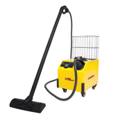 Vapamore MR-750 Ottimo with extension wands fully extended and floor brush, basket on top