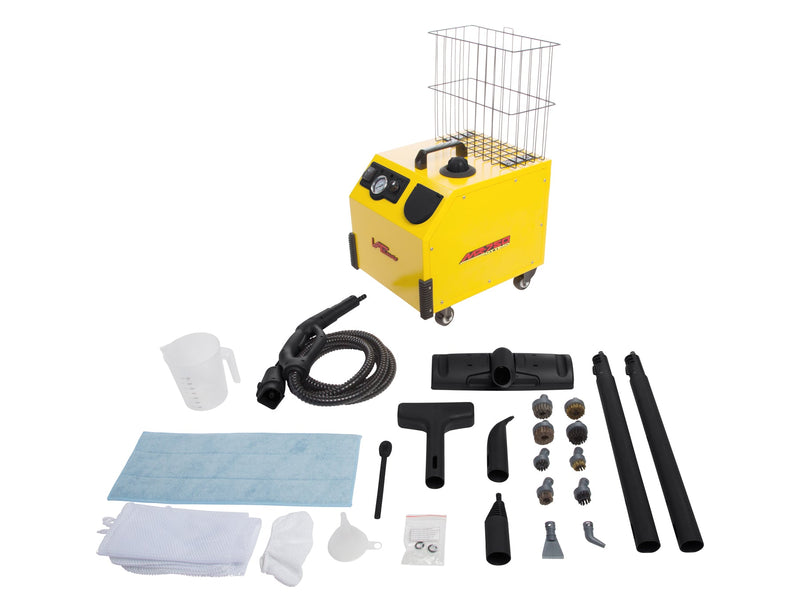 Vapamore MR-750 Ottimo steamer with basket, steam gun hose, floor tools, wands, brushes and cloths