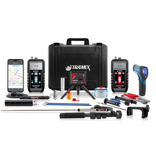 Tramex Water Damage Restoration Master Kit X - WDMK-X: An image of the complete Water Damage Restoration Master Kit X displayed on a white background, showcasing its various components and tools designed for effective moisture detection and restoration.
