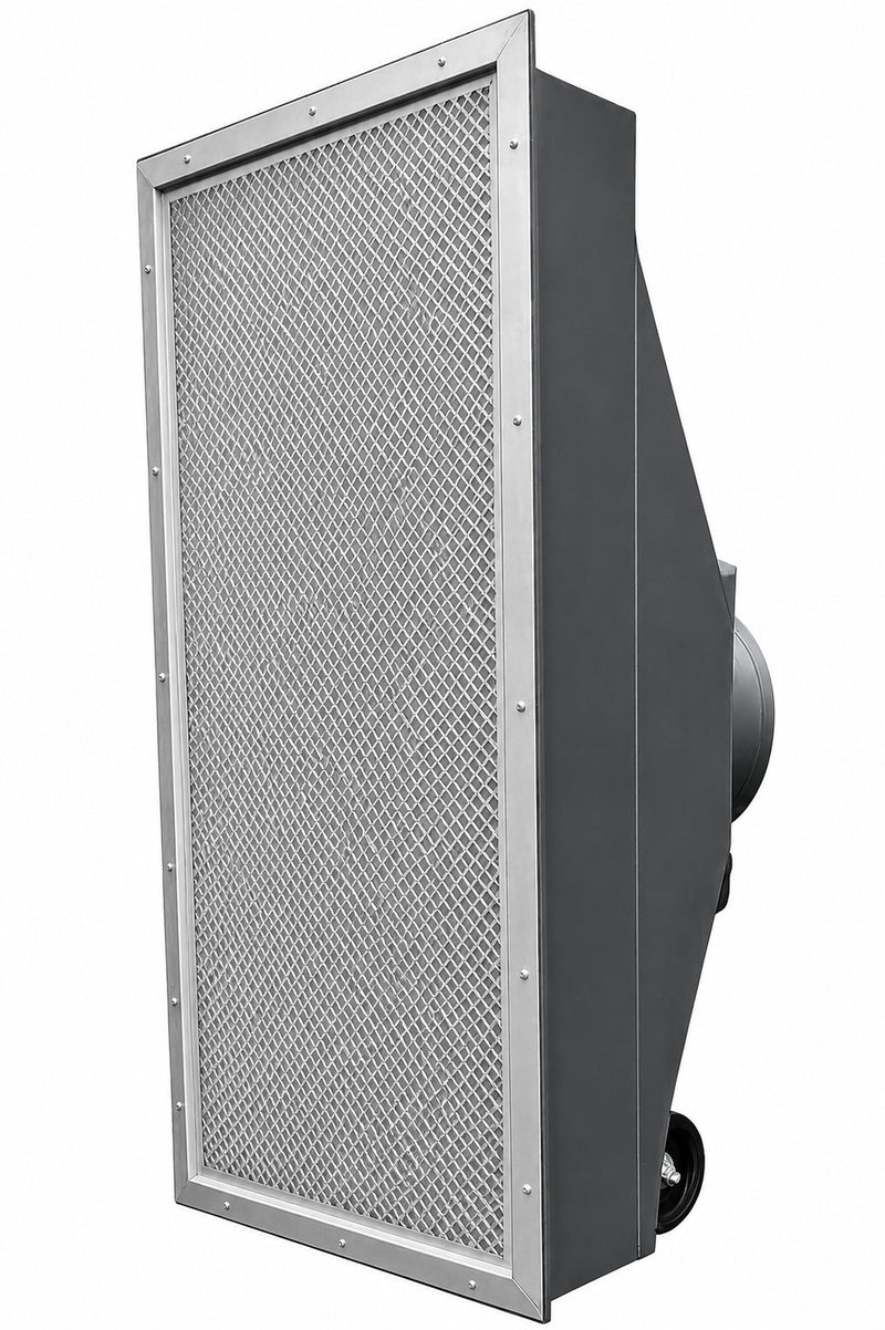 Whisper Clean full size HEPA diffuser with mesh HEPA face, rear 12" duct inlet and casters