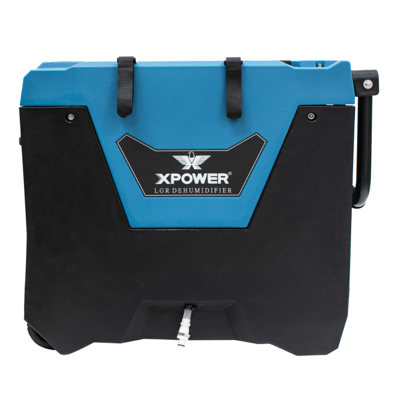 xd 85l2 blue lgr dehumidifier right side view handle down.