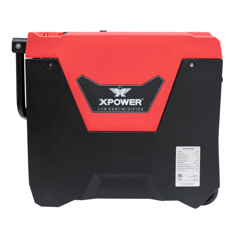xd 85l2 red lgr dehumidifier left side view handle down.